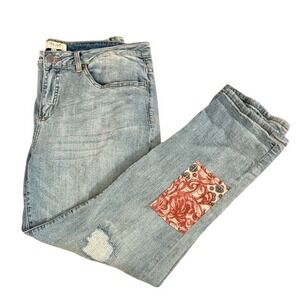 Tru Luxe Patchwork Boyfriend Jeans Womens 16 Light Wash Distressed Boho Floral